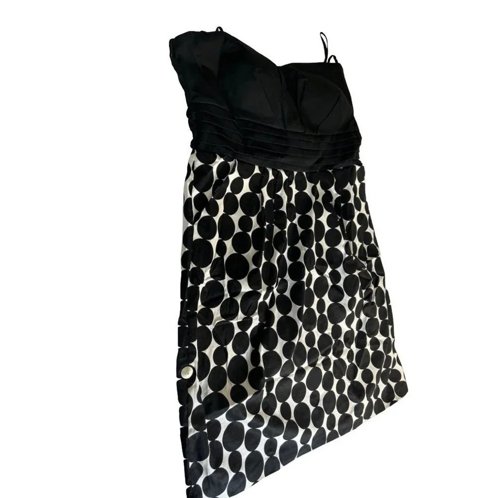 Ashley Stewart Womens Strapless Sun Dress Black & White Polka Dots Sash Size 18